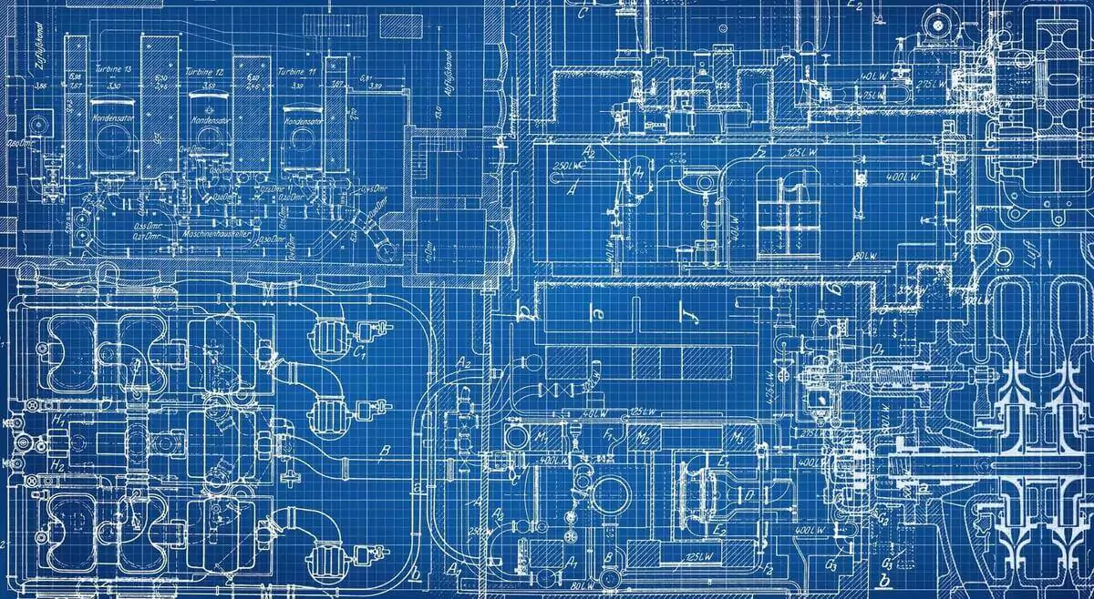 A blueprint drawing for multiple machineries